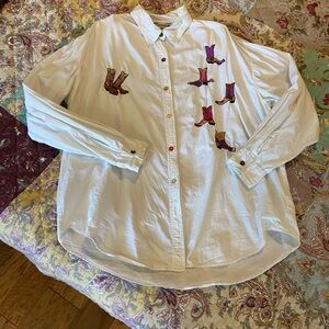 Cotton Express White Shirt with Colorful Cowgirl boot Embroidery